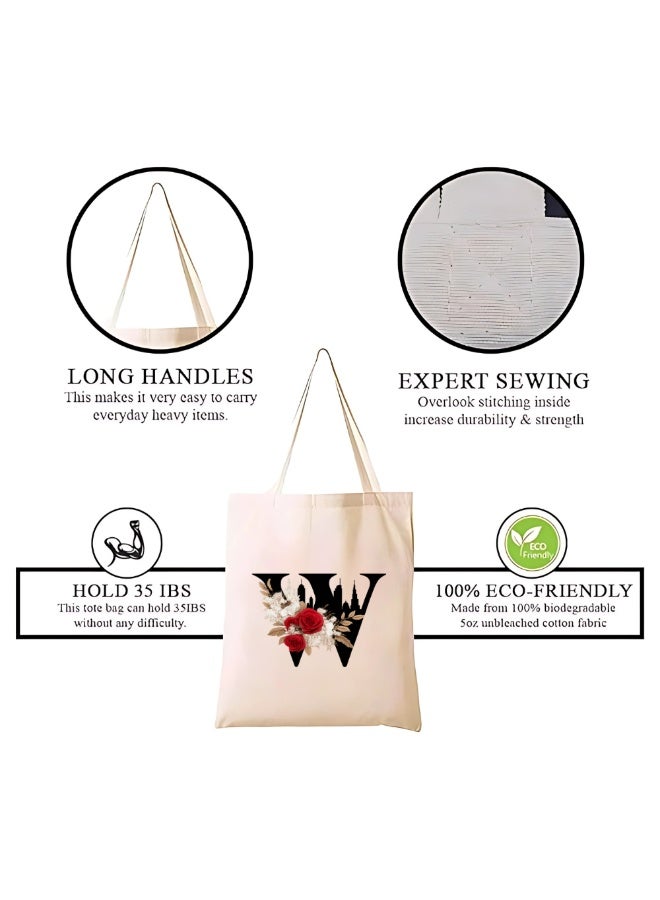 PRINTSHOP4ME Floral Initial Tote Bag A To Z – Cotton Canvas Reusable Tote With Alphabet Print For Grocery, Market And Daily Use - Image 3